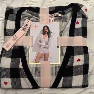 Victoria's Secret Black and White Pajama Set with Plaid Design
